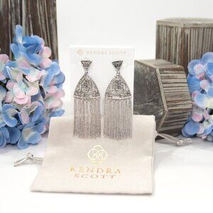 Kendra Scott Ana Floral Fringe Rhodium Drop Dangle Statement Earrings NWT